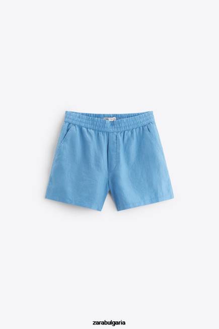 Zara облекло 66FT1254 мъже Шорти от 100% лен синкав