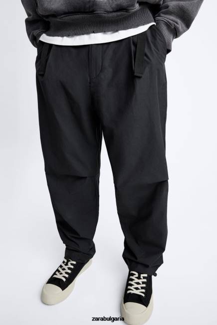 Zara облекло 66FT952 мъже технически панталон с колан черен