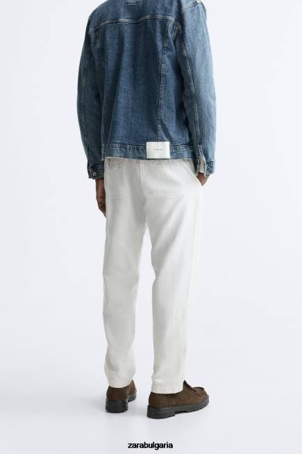 Zara облекло 66FT960 мъже памучно - ленени панталони перлено сиво