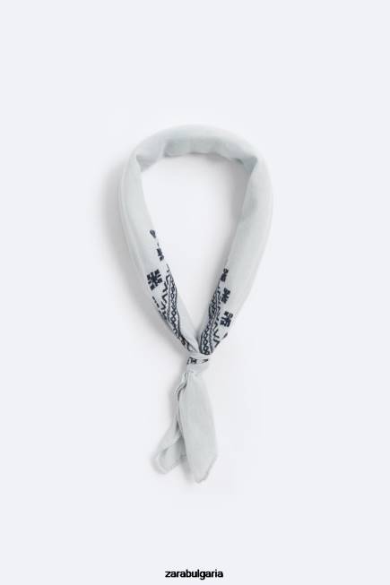 Zara аксесоари 66FT1396 мъже геометрична бродирана бандана небесно синьо
