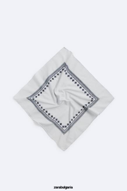 Zara аксесоари 66FT1396 мъже геометрична бродирана бандана небесно синьо