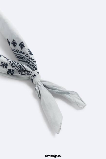 Zara аксесоари 66FT1396 мъже геометрична бродирана бандана небесно синьо