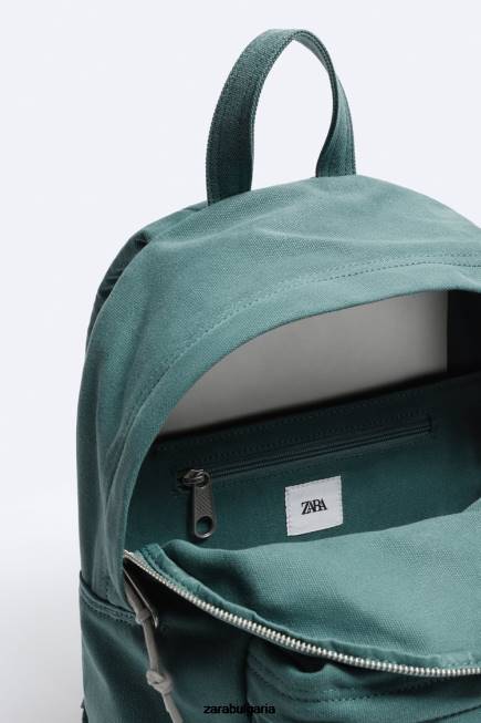 Zara аксесоари 66FT1294 мъже изпрана платнена раница зелено