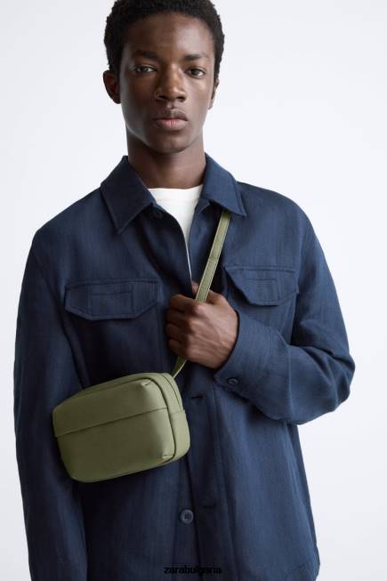 Zara аксесоари 66FT1305 мъже гумирана мини чанта с капак през рамо зелено