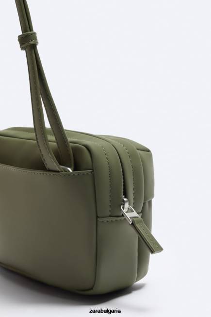 Zara аксесоари 66FT1305 мъже гумирана мини чанта с капак през рамо зелено