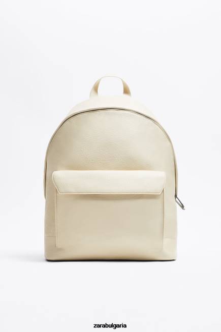 Zara аксесоари 66FT1315 мъже зърнеста раница с капак бяла кост