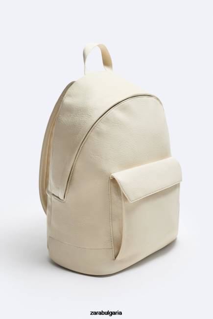 Zara аксесоари 66FT1315 мъже зърнеста раница с капак бяла кост