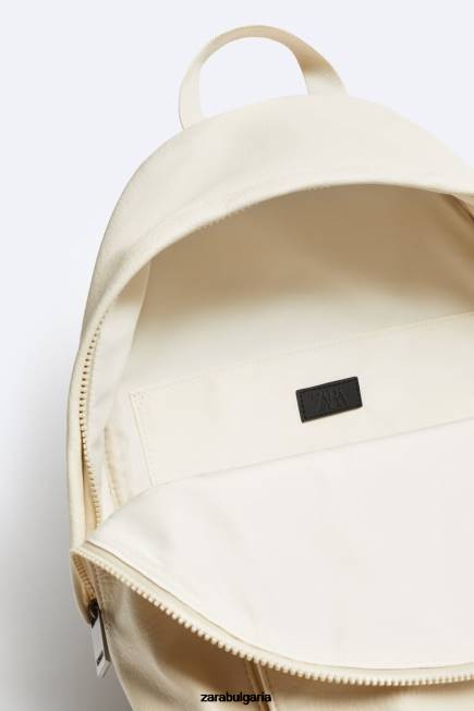 Zara аксесоари 66FT1315 мъже зърнеста раница с капак бяла кост