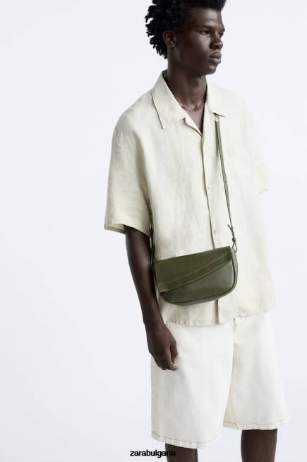 Zara аксесоари 66FT1330 мъже кожена чанта през рамо зелено