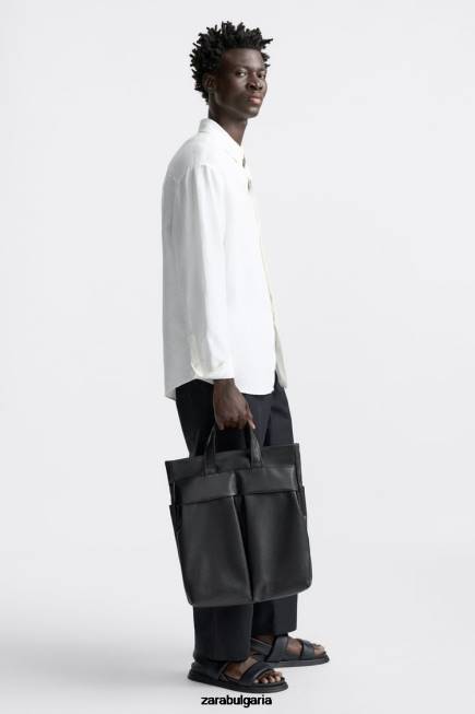 Zara аксесоари 66FT1336 мъже мека чанта с двоен джоб черен