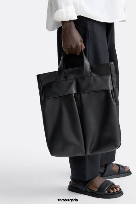 Zara аксесоари 66FT1336 мъже мека чанта с двоен джоб черен