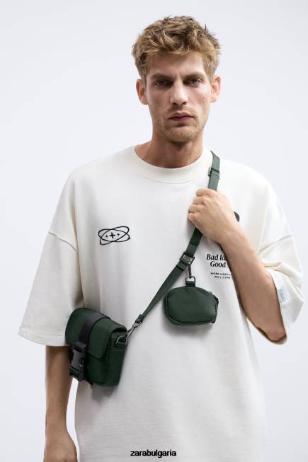 Zara аксесоари 66FT1346 мъже найлонова мини чанта през рамо с монетник зелено