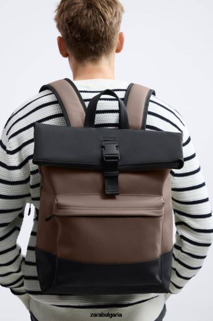 Zara аксесоари 66FT1347 мъже раница с гумирани капаци пясъчно кафяво