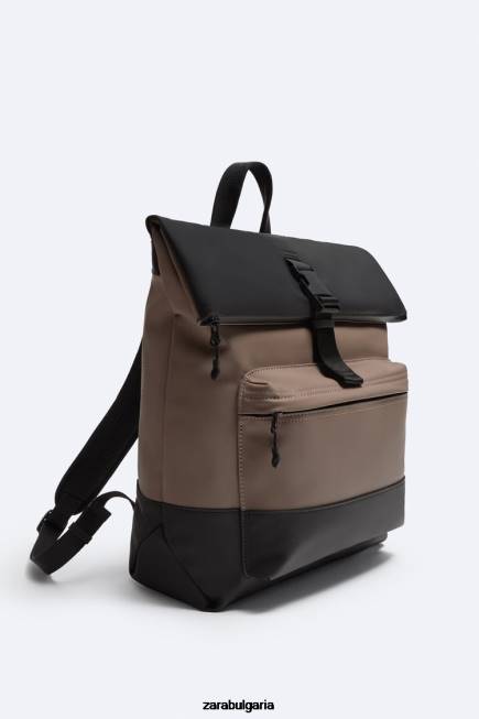 Zara аксесоари 66FT1347 мъже раница с гумирани капаци пясъчно кафяво