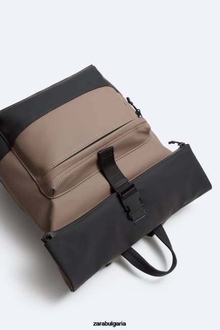 Zara аксесоари 66FT1347 мъже раница с гумирани капаци пясъчно кафяво