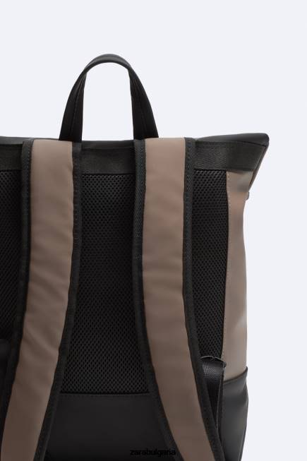 Zara аксесоари 66FT1347 мъже раница с гумирани капаци пясъчно кафяво