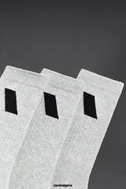 Zara аксесоари 66FT1409 мъже 3 пакета спортни чорапи сив мергел