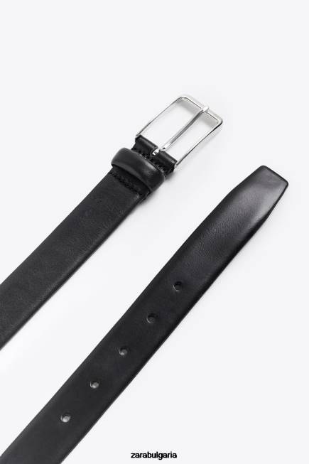 Zara аксесоари 66FT1451 мъже кожен колан за рокля черен