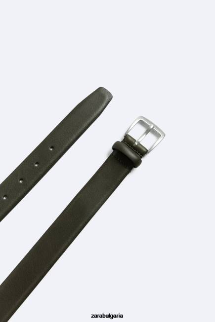 Zara аксесоари 66FT1454 мъже кожен колан за рокля зелено