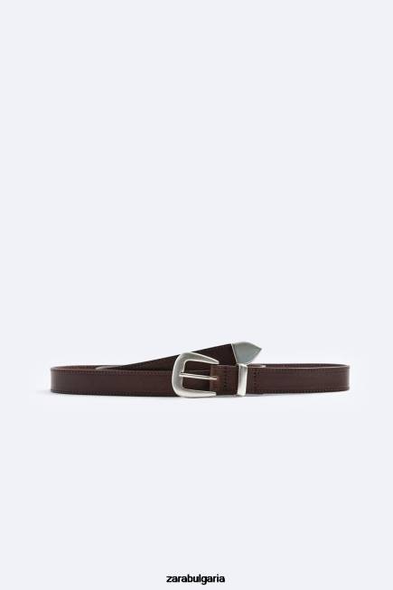 Zara аксесоари 66FT1467 мъже тесен кожен колан кафяво