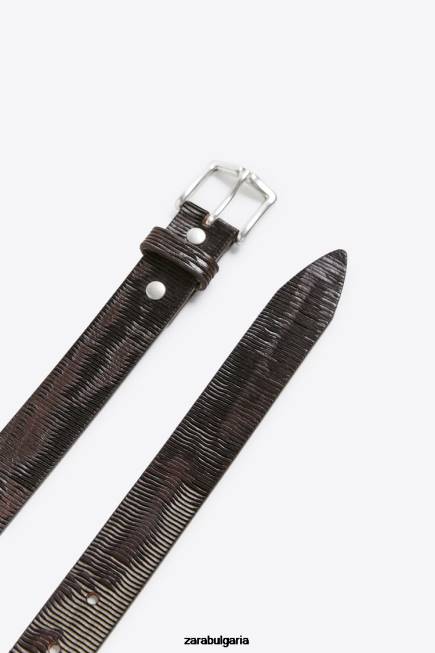 Zara аксесоари 66FT1469 мъже колан от текстурирана кожа тъмно кафяво