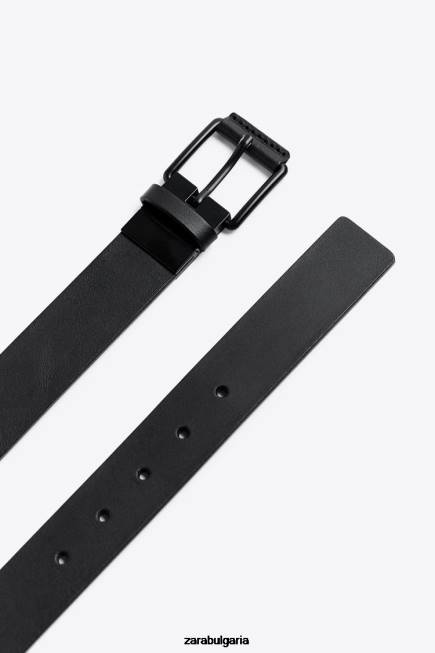 Zara аксесоари 66FT1475 мъже двустранен кожен колан черен
