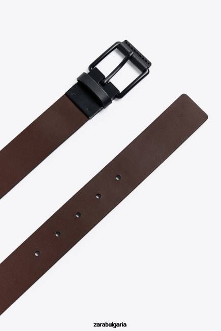 Zara аксесоари 66FT1475 мъже двустранен кожен колан черен