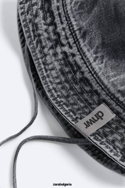 Zara аксесоари 66FT1447 мъже дънкова шапка тип кофа антрацитно сиво