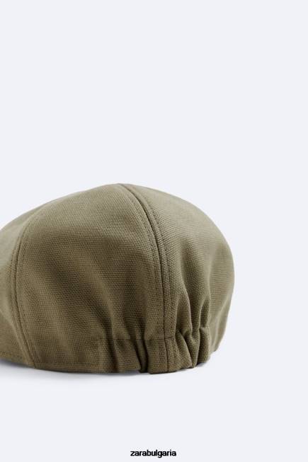 Zara аксесоари 66FT1450 мъже барета от текстуриран памук каки