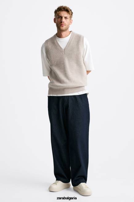 Zara обувки 66FT1267 мъже кецове с раирана подметка бяла кост