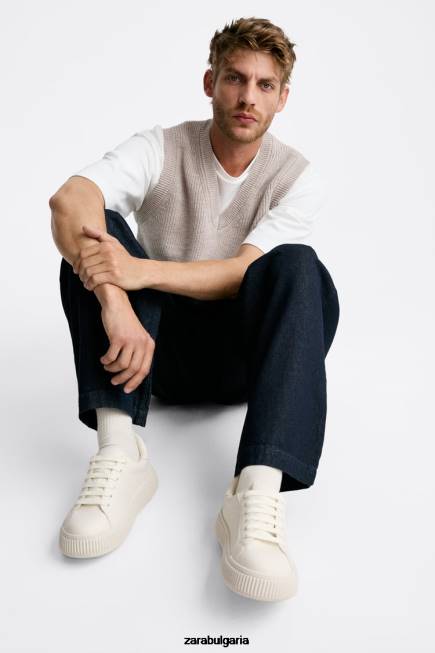 Zara обувки 66FT1267 мъже кецове с раирана подметка бяла кост