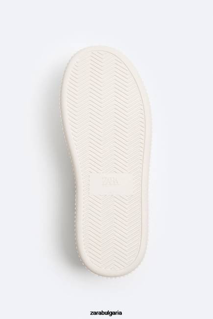 Zara обувки 66FT1267 мъже кецове с раирана подметка бяла кост