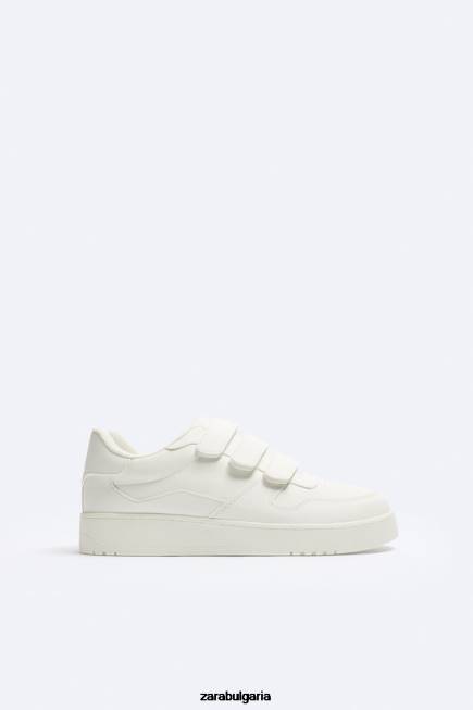 Zara обувки 66FT1270 мъже ретро кецове с каишка бяла кост