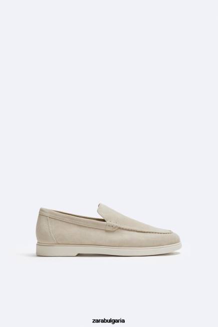 Zara обувки 66FT1273 мъже ежедневни велурени мокасини мръсно бяло