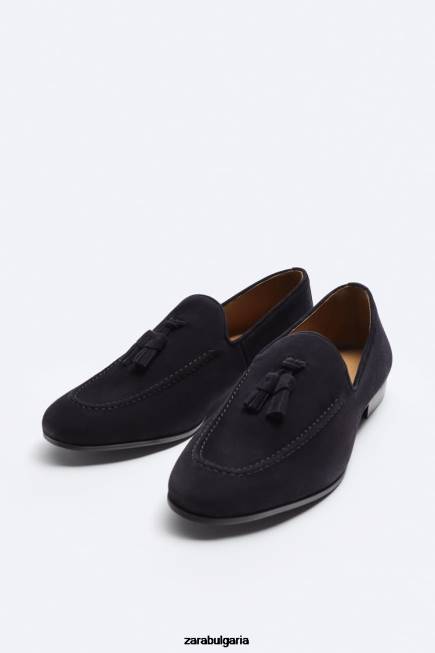 Zara обувки 66FT1275 мъже велурени мокасини с пискюли син