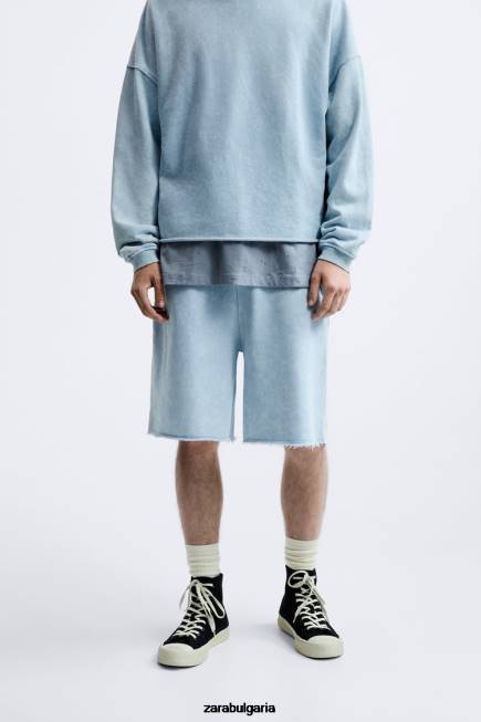 Zara облекло 66FT1084 мъже изпрани шорти за джогинг синьо/бяло