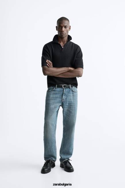 Zara облекло 66FT1025 мъже плетени на една кука поло черен