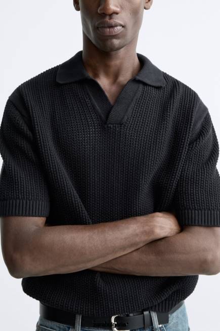 Zara облекло 66FT1025 мъже плетени на една кука поло черен