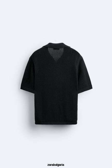 Zara облекло 66FT1025 мъже плетени на една кука поло черен