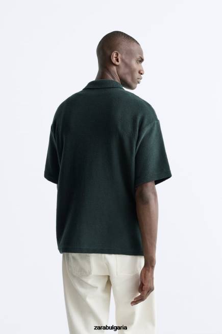 Zara облекло 66FT1027 мъже плетена риза с плитки зелено