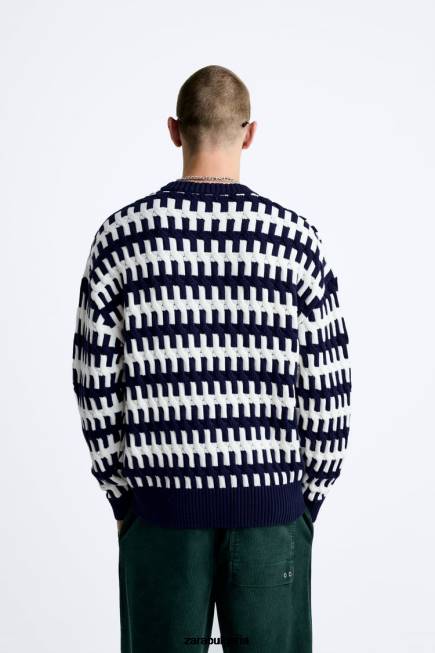 Zara облекло 66FT1028 мъже текстуриран жакардов пуловер тъмносин