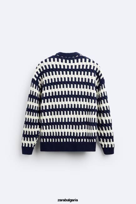 Zara облекло 66FT1028 мъже текстуриран жакардов пуловер тъмносин