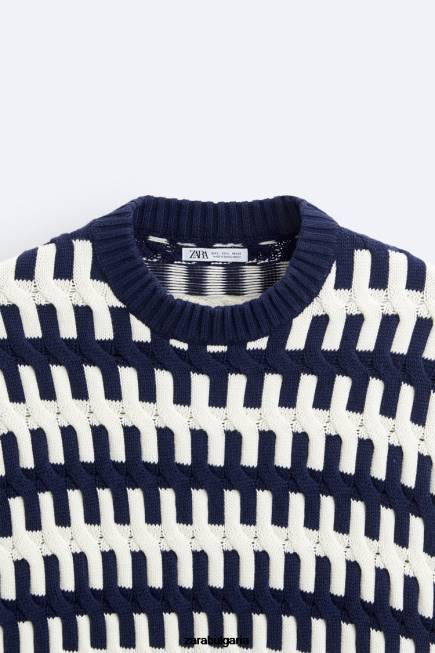 Zara облекло 66FT1028 мъже текстуриран жакардов пуловер тъмносин