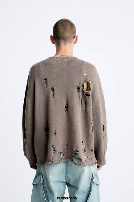 Zara облекло 66FT1029 мъже текстуриран скъсан пуловер камък