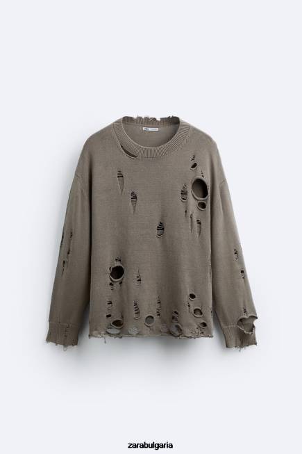Zara облекло 66FT1029 мъже текстуриран скъсан пуловер камък