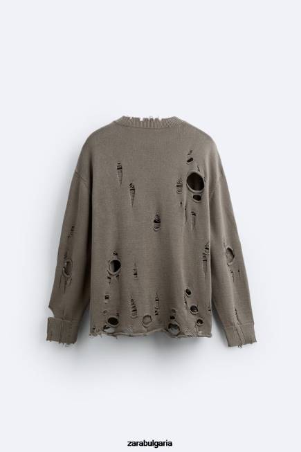 Zara облекло 66FT1029 мъже текстуриран скъсан пуловер камък
