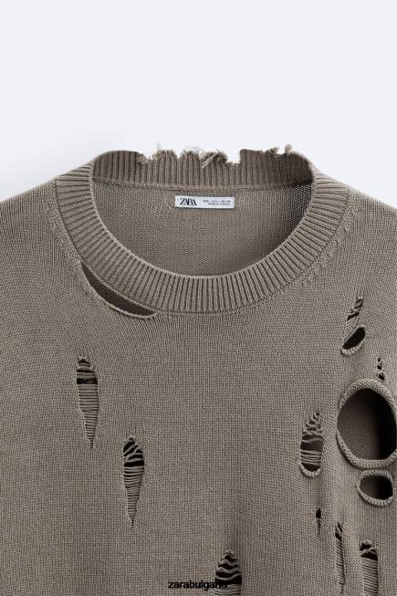 Zara облекло 66FT1029 мъже текстуриран скъсан пуловер камък
