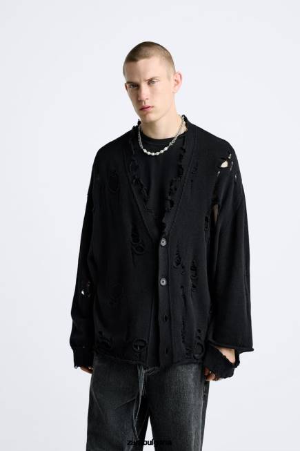 Zara облекло 66FT1030 мъже разкъсана структурирана жилетка черен