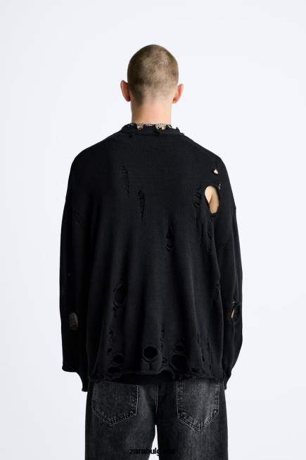 Zara облекло 66FT1030 мъже разкъсана структурирана жилетка черен