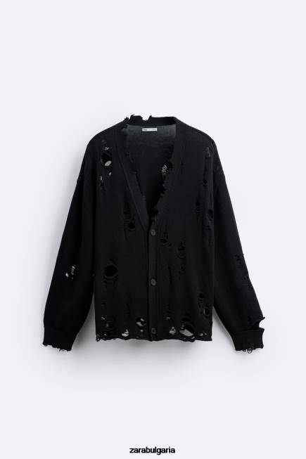 Zara облекло 66FT1030 мъже разкъсана структурирана жилетка черен